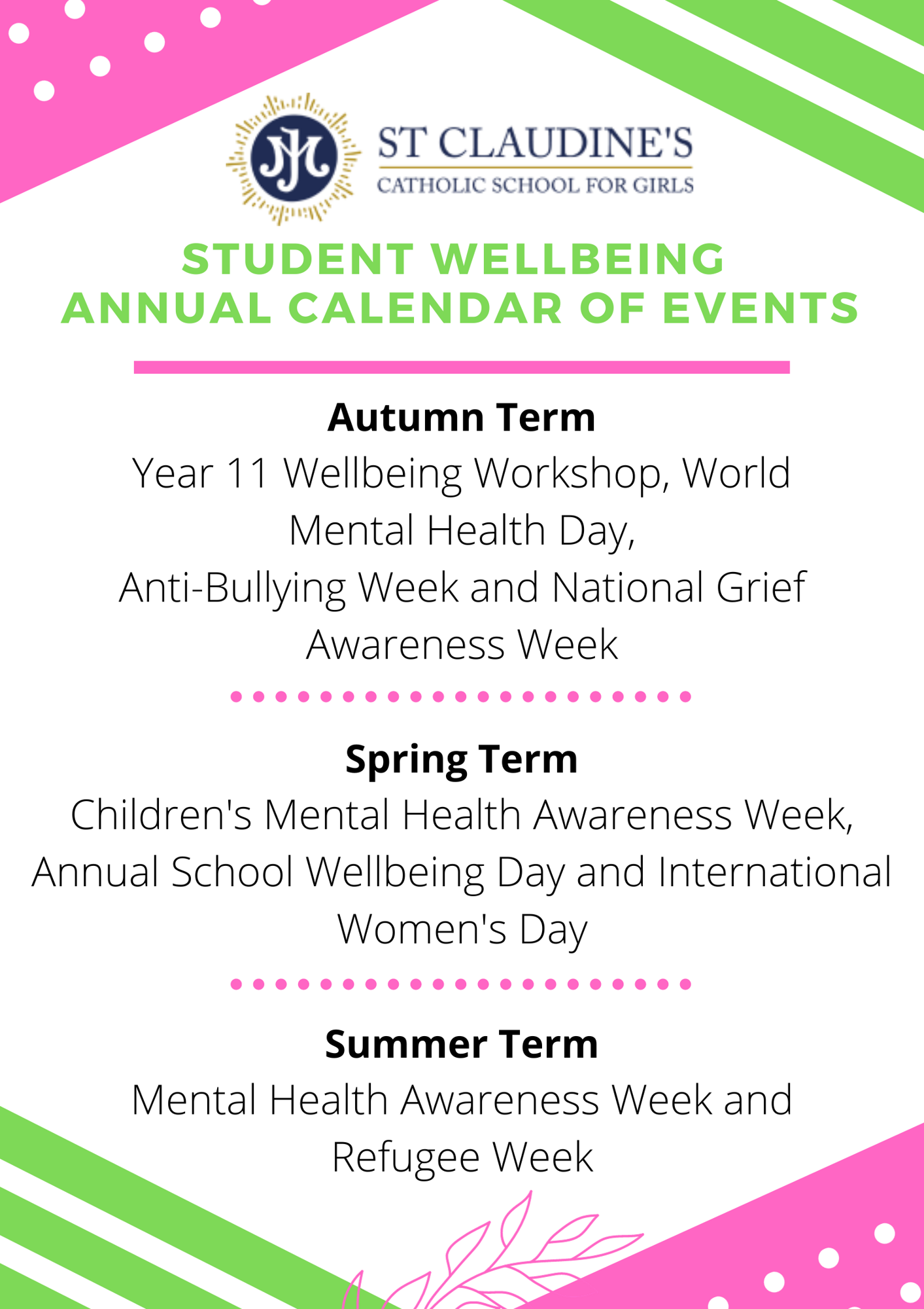 Wellbeing2023 st claudines annual calendar of events